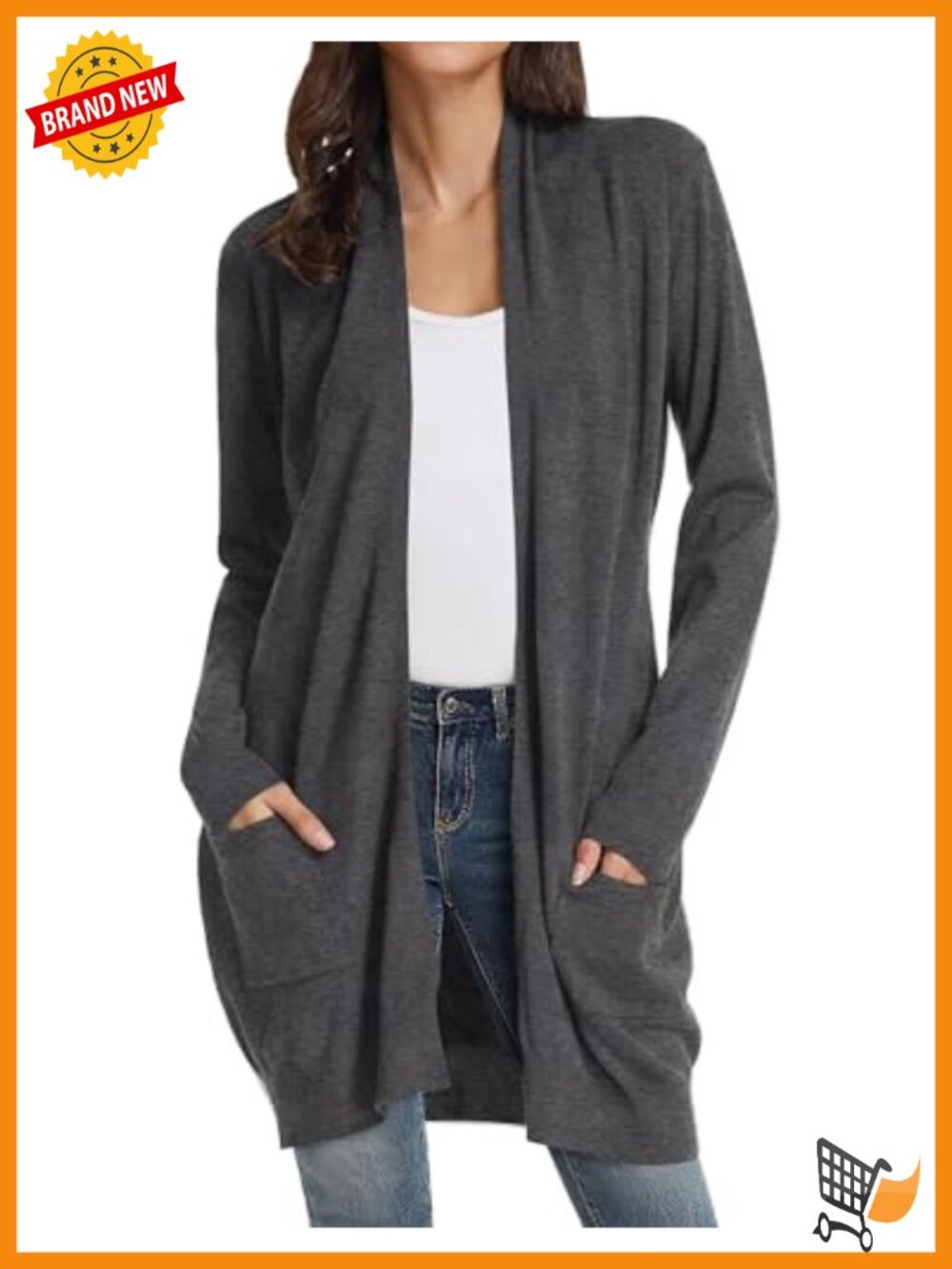 Long Open Front Cardigan for Women Lightweight Knit with Pockets